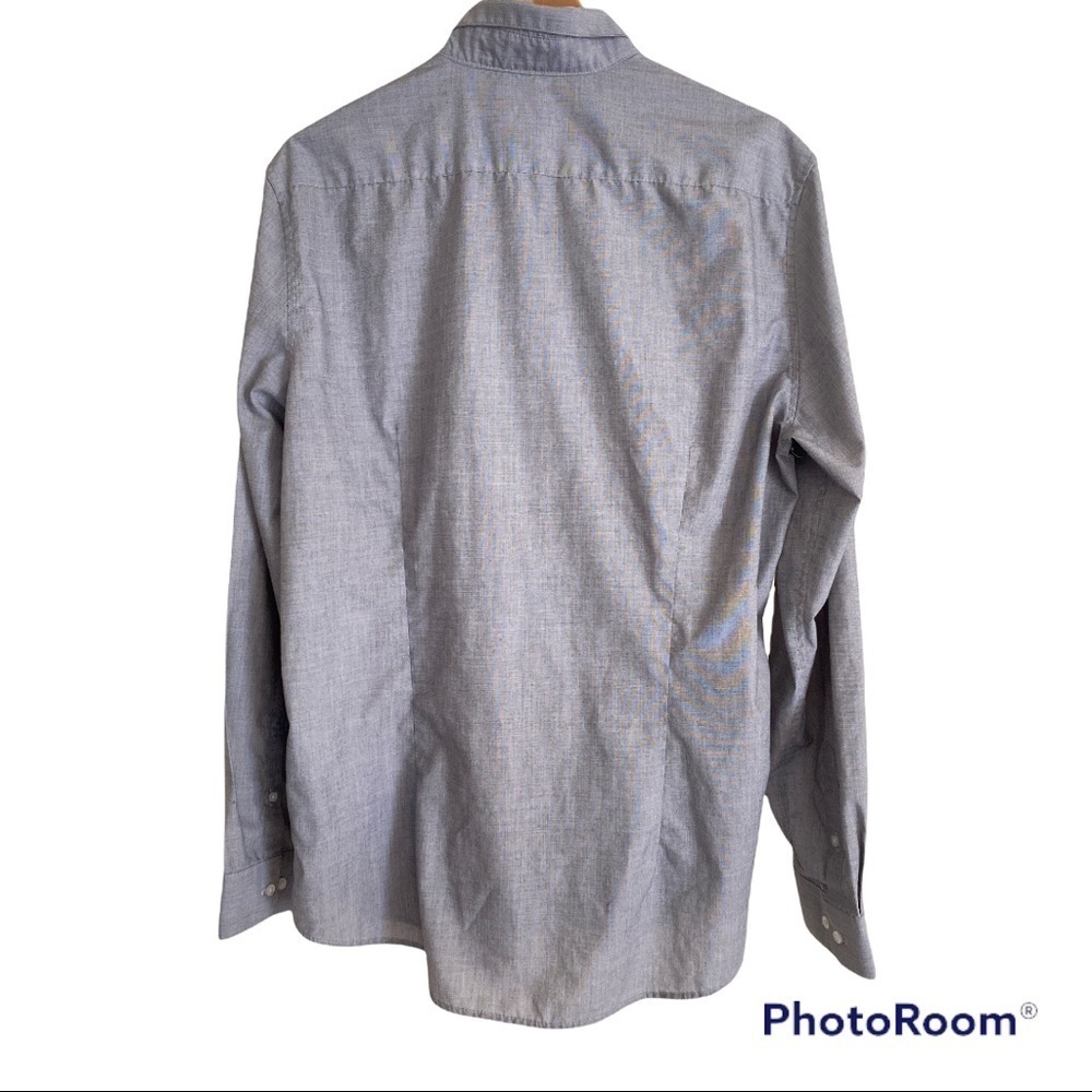 💸 Express Slim Fit Easy- Iron Gray Blue Turn Down Collar Shirt Size L - Picture 3 of 6